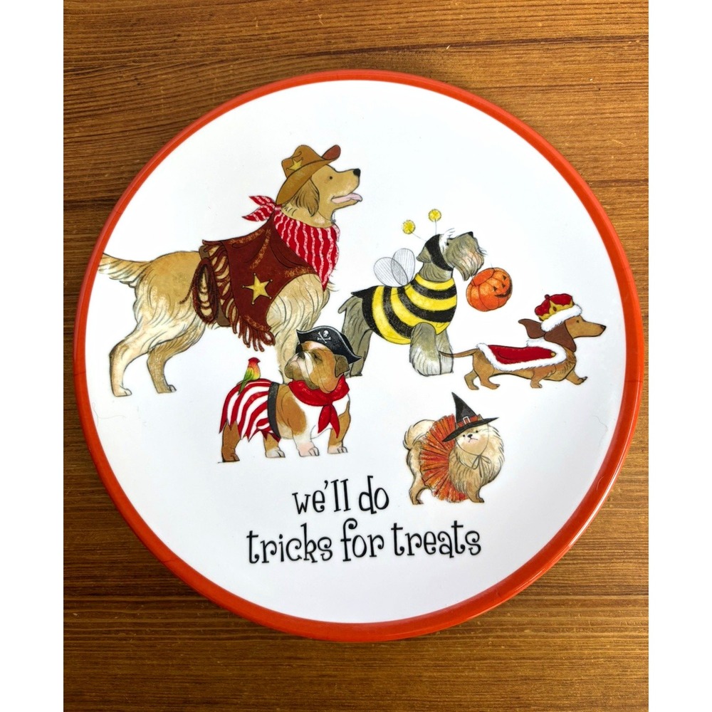 Pier 1 Imports Halloween Dogs in Costumes Melamine Snack Plate Tricks for Treats